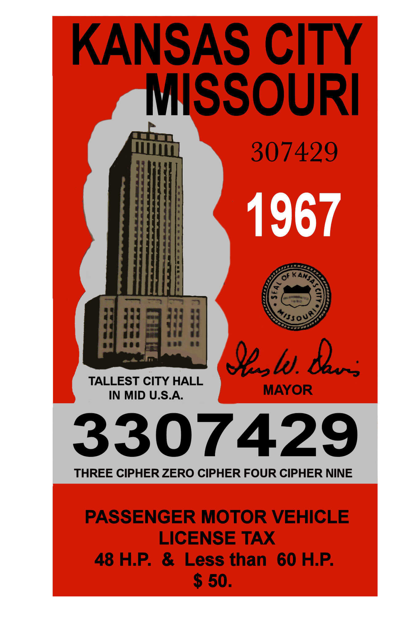 (image for) 1967 MISSOURI, Kansas City Tax Inspection sticker